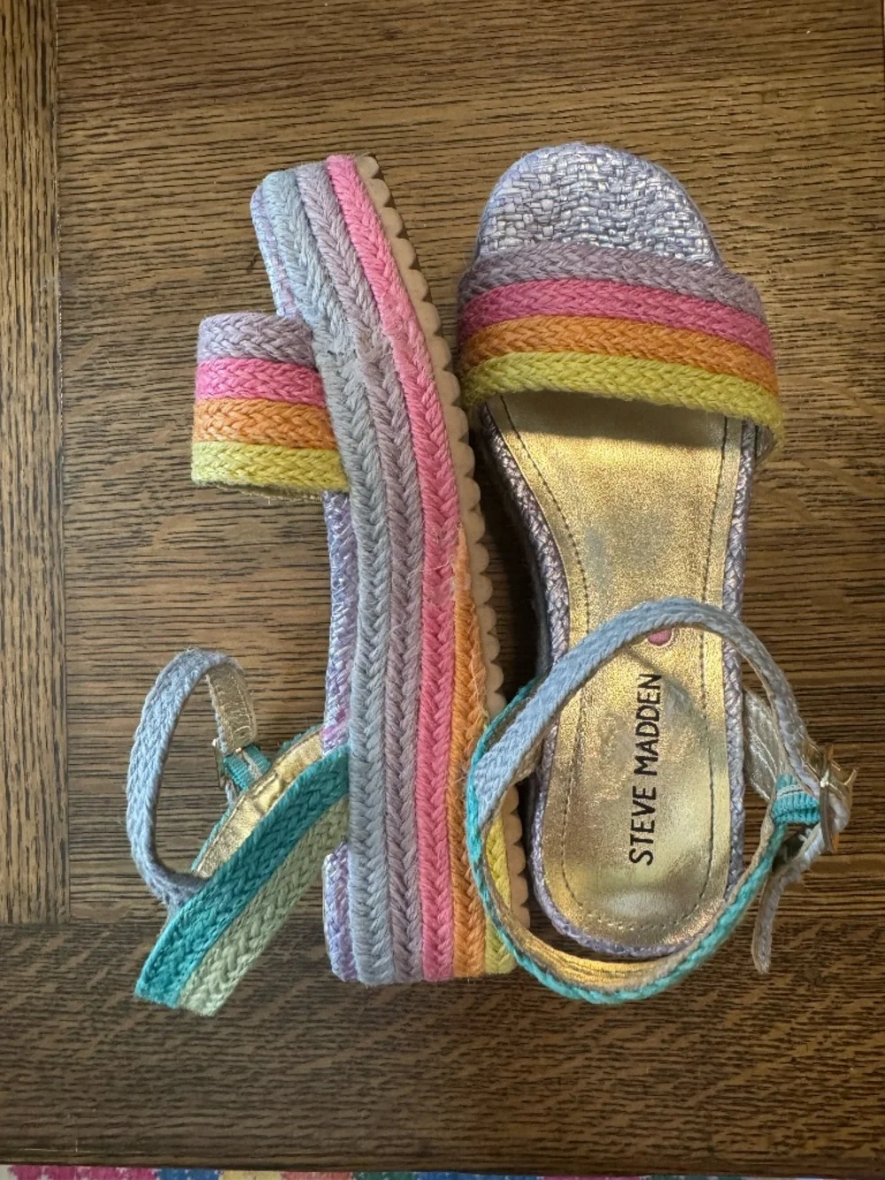 Steve Madden Cleo Rainbow Wedge Sandals Girls 1M